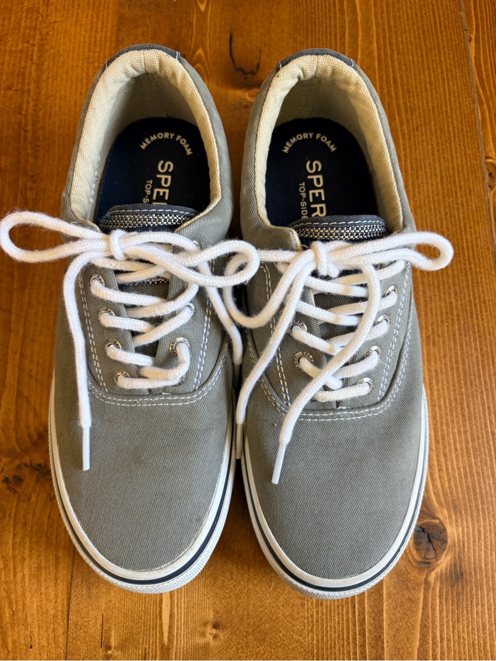 Sperry Men's Gray Canvas Boat Sneakers with White Laces